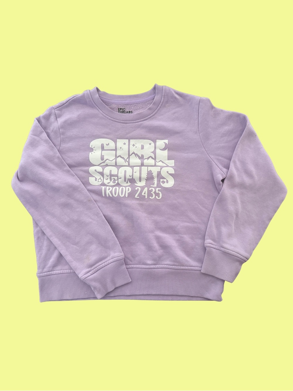 Epic Threads Lilac Crewneck Sweatshirt with White Girl Scouts Graphic